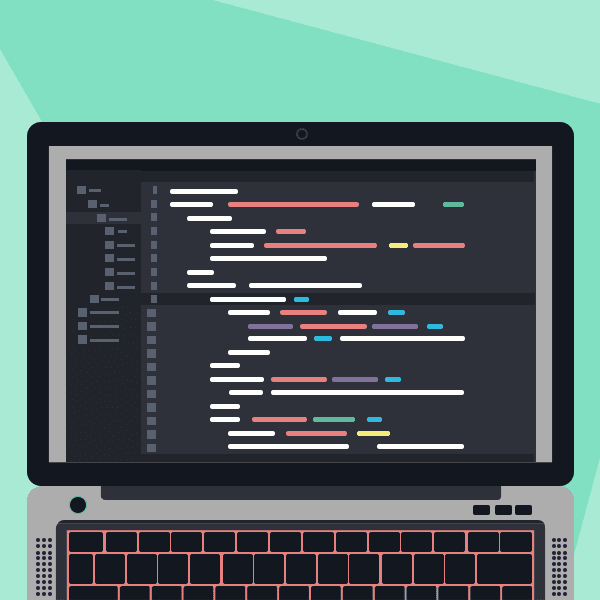 illustration of laptop displaying code