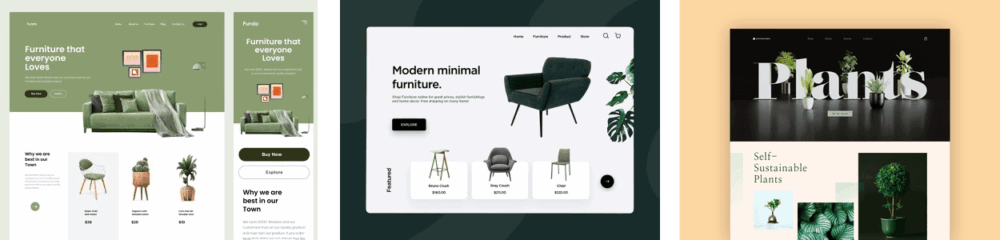 three examples of the plants web design trend