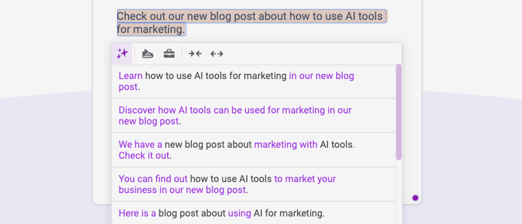 An example of how you can create variations of CTAs using the AI marketing tool called WordTune