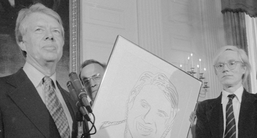 Warhol (right) with President Jimmy Carter