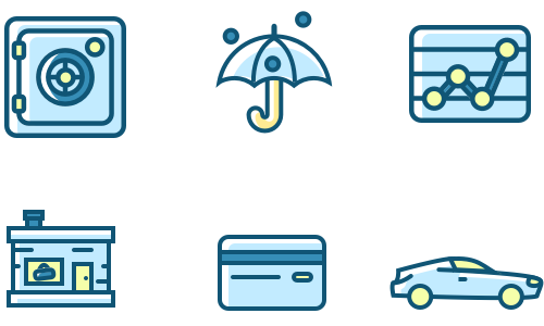 Financial icons graphically design for services page on Baker Hill's website