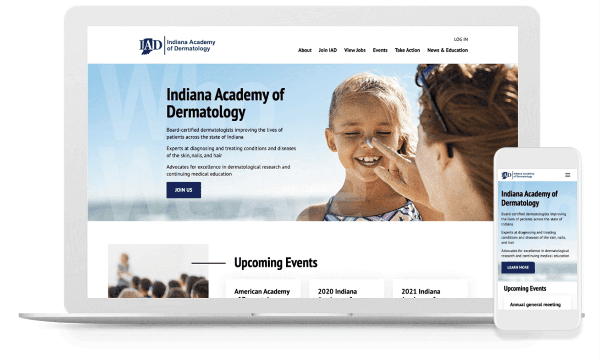 the mobile and desktop view of IAD's new membership website