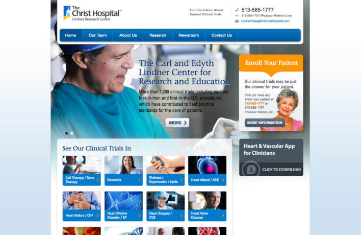 Lindner Research Center desktop homepage web design