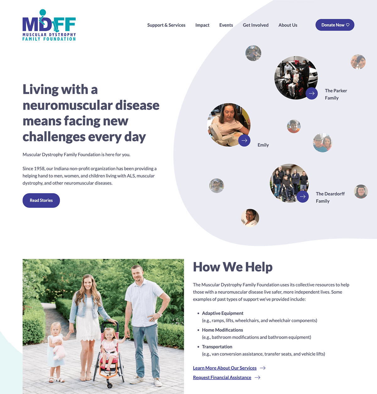 Screengrab showing MDFF's nonprofit web design for its homepage