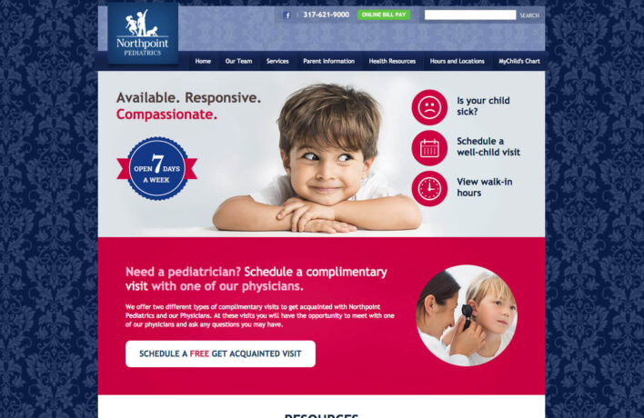 Northpoint Pediatrics desktop homepage web design