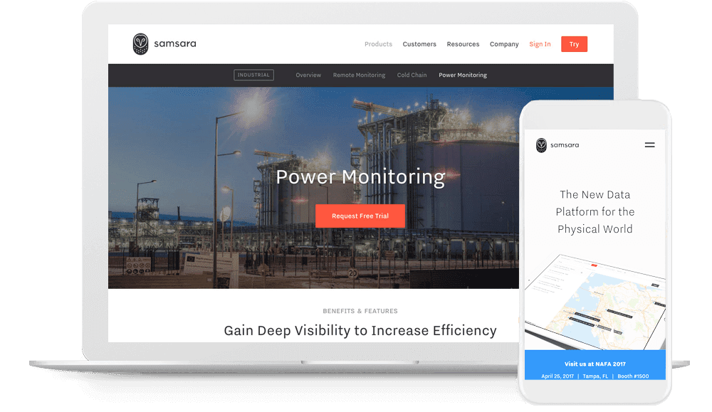 Samsara’s digital-first logo makes an impact on its desktop and mobile websites