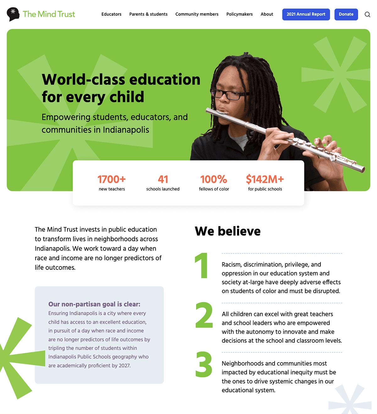 The Mind Trust’s website is an example of the best nonprofit web design