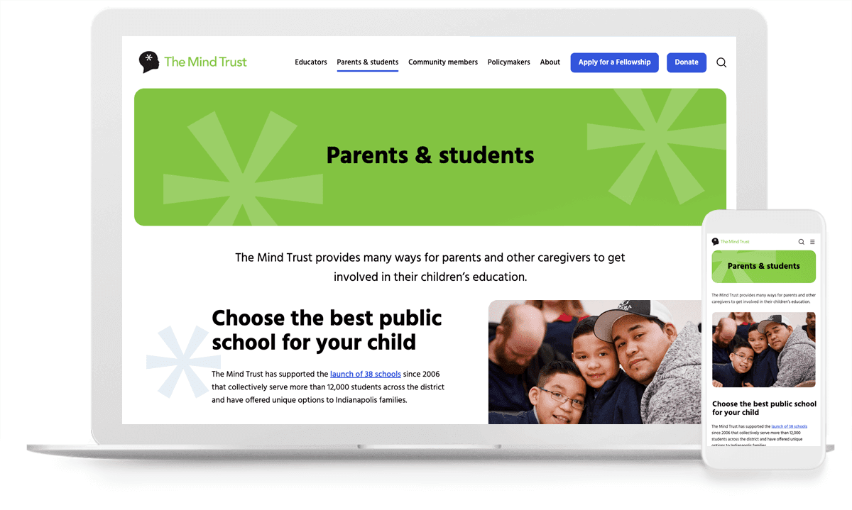 the mobile and desktop view of The Mind Trust's nonprofit website