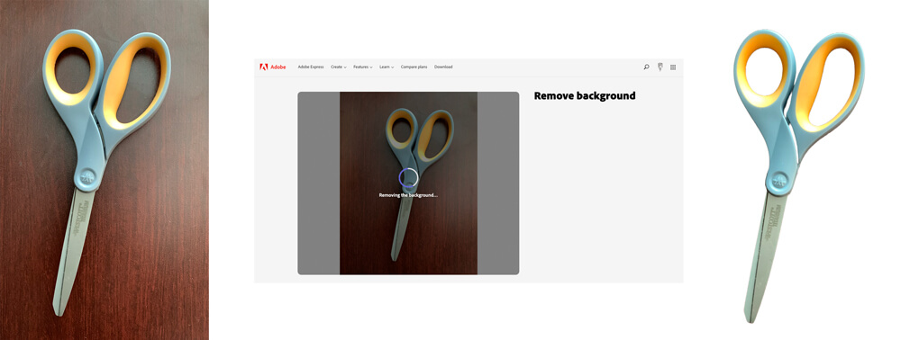 Before and after using Adobe Express’ AI tool for marketing to remove an image background