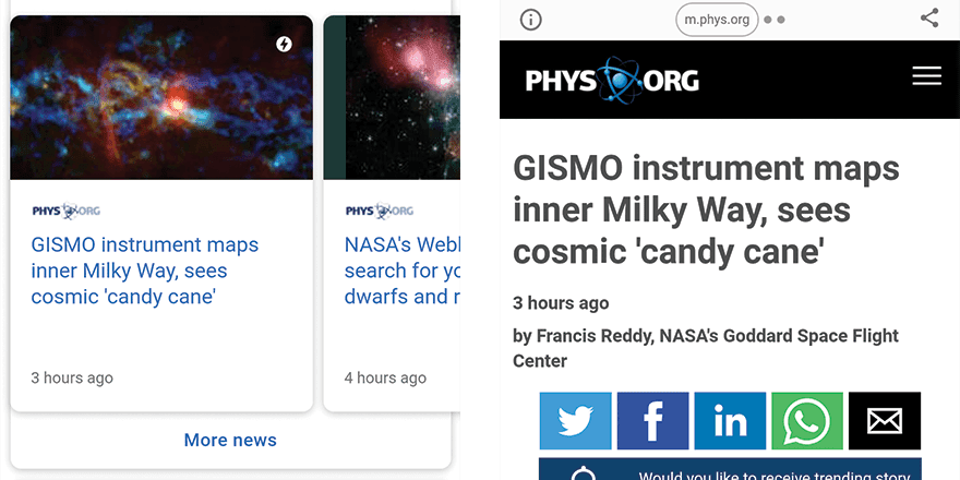 Example of AMP page within Google search results