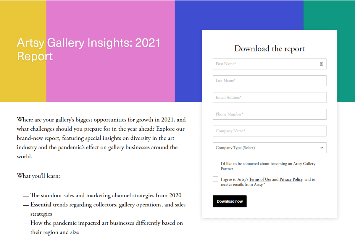 digital annual report example from Artsy Gallery