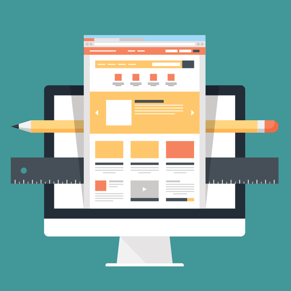 illustration of the computer monitor and tools used by the best web designer when working on a website redesign project