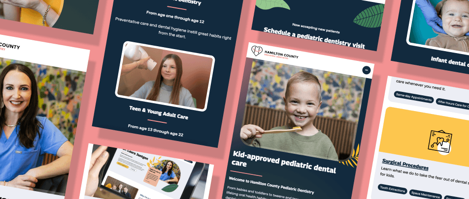 Screens of website design for Hamilton County Pediatric Dentistry