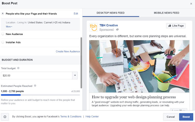 Facebook audience tool for boosting