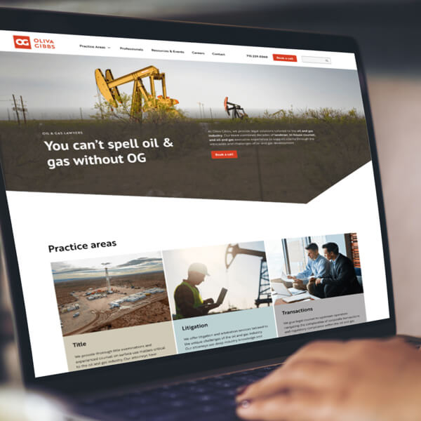 Oliva Gibbs website home page on desktop computer screen