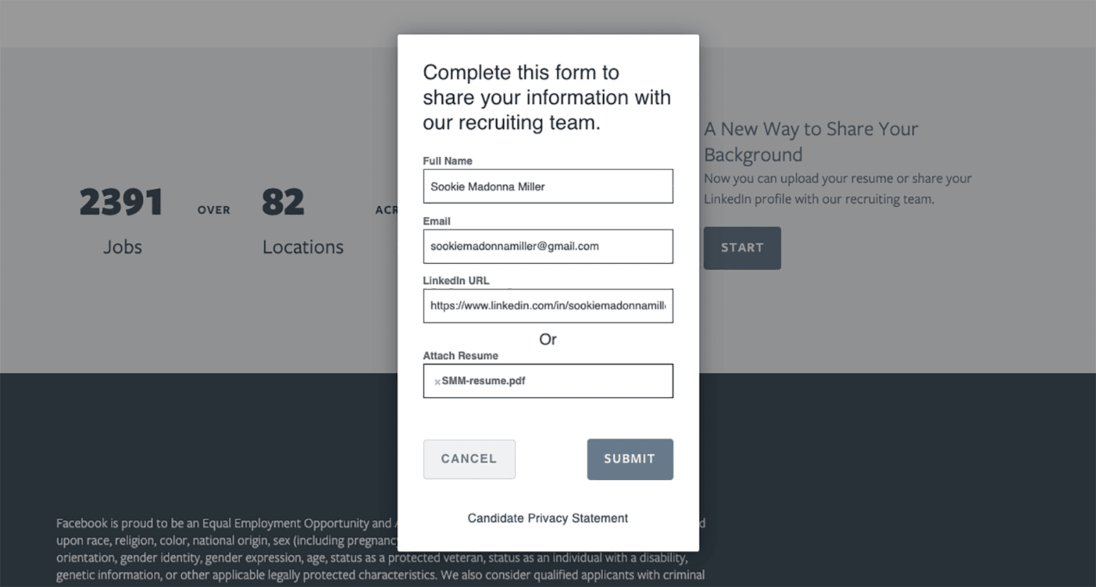 Facebook’s careers website