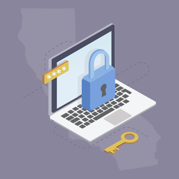 data privacy illustration with California state outline