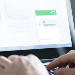 example of a website user viewing the greeting from a company’s chatbot conversation flow