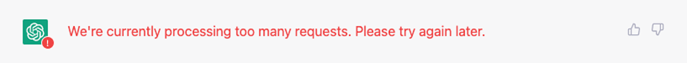ChatGPT error message from its AI tool for marketing
