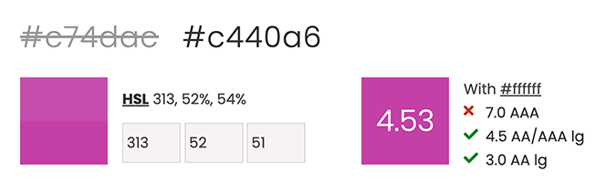 Example of adjusting color to change contrast using the Accessible Color Contrast Checker tool