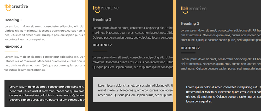 examples of different dark mode & HTML email methods