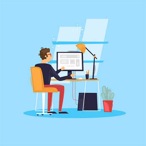 illustration of person at desk