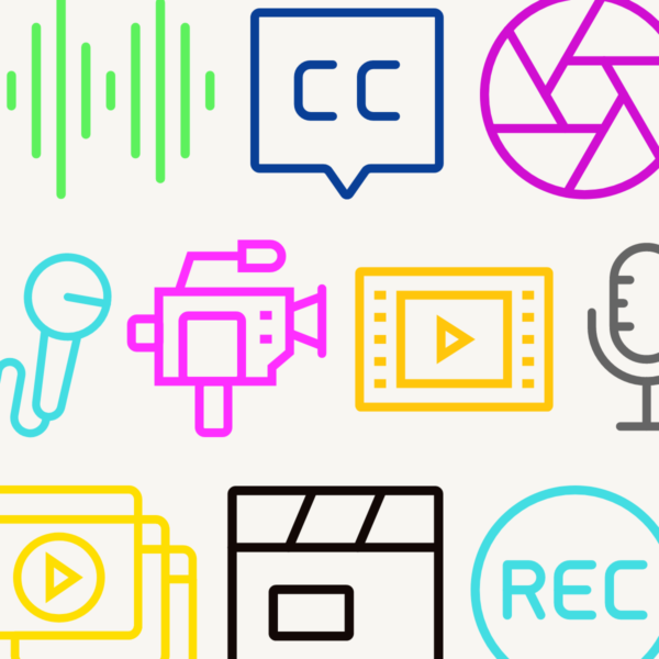 Collage of icons representing video production