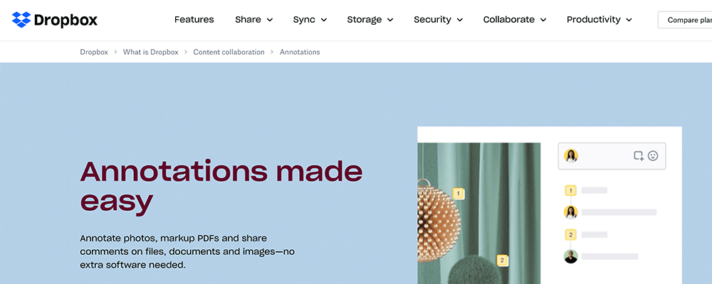 Dropbox website breadcrumb navigation