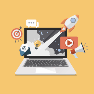 laptop and icons indicating email marketing campaigns