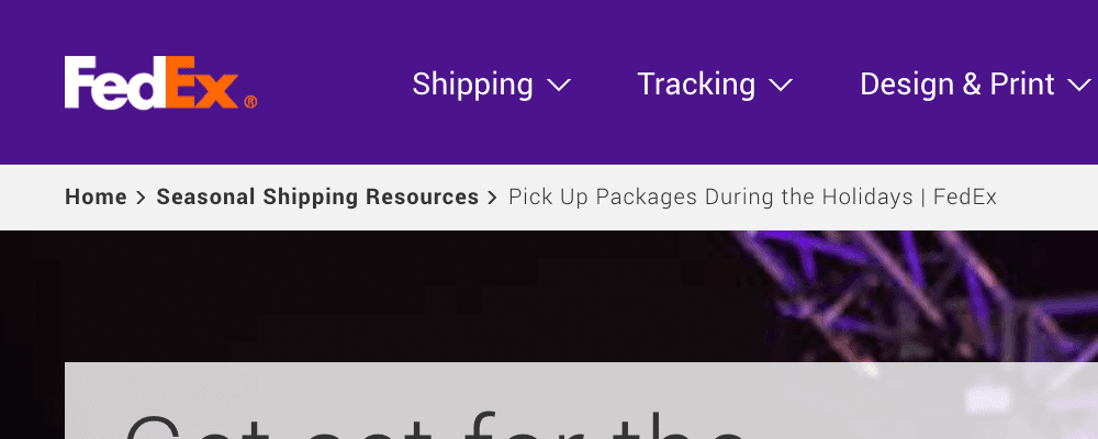 FedEx website breadcrumb navigation