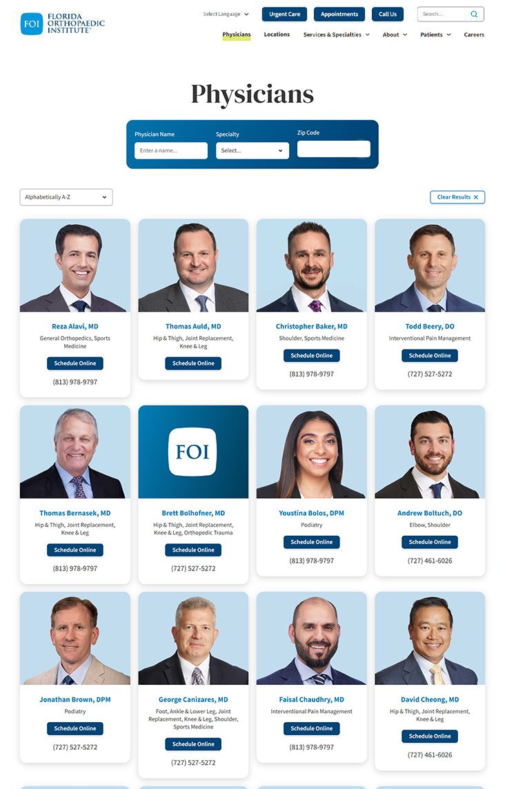 Physicians list page