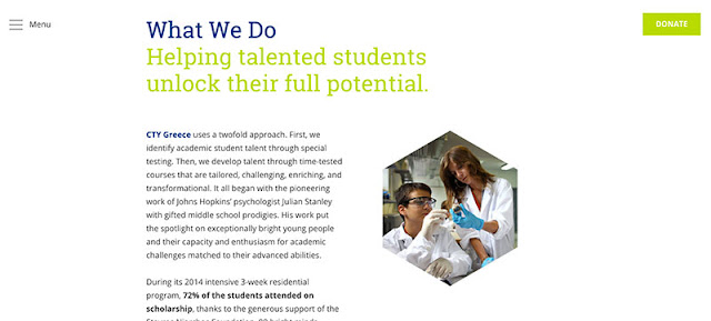 Website sample of typography from For the Bright