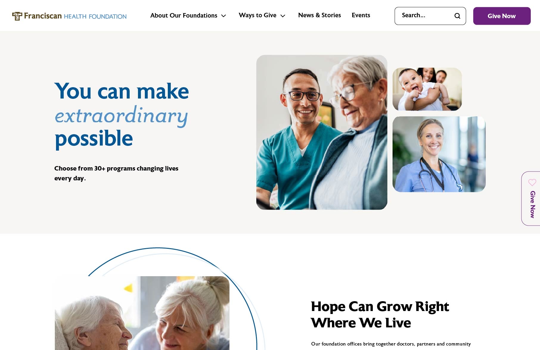Franciscan Health Foundation home page desktop preview