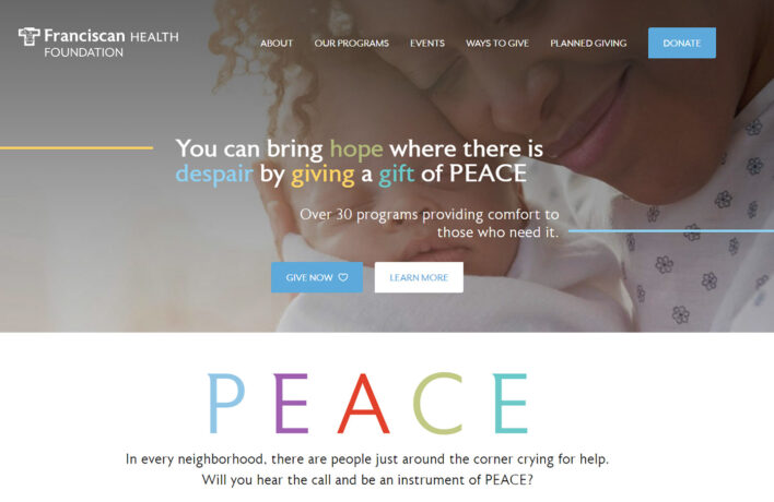 Franciscan Health Foundation homepage desktop web design