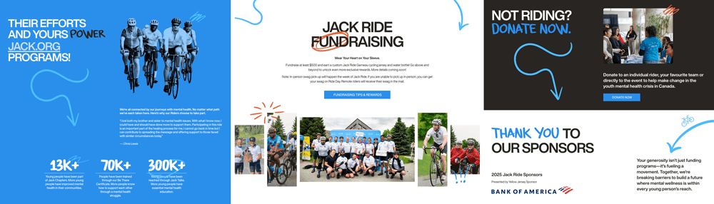 Three screengrabs of panels from Jack.org that feature doodles and handwriting fonts to enhance the user experience and create a customized look