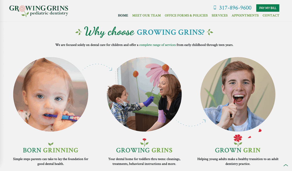 Screengrab of Growing Grins Pediatric Dentristry