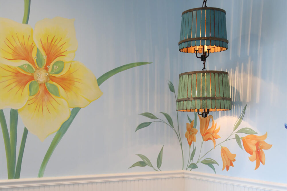 Wallpaper and lamps in dental office