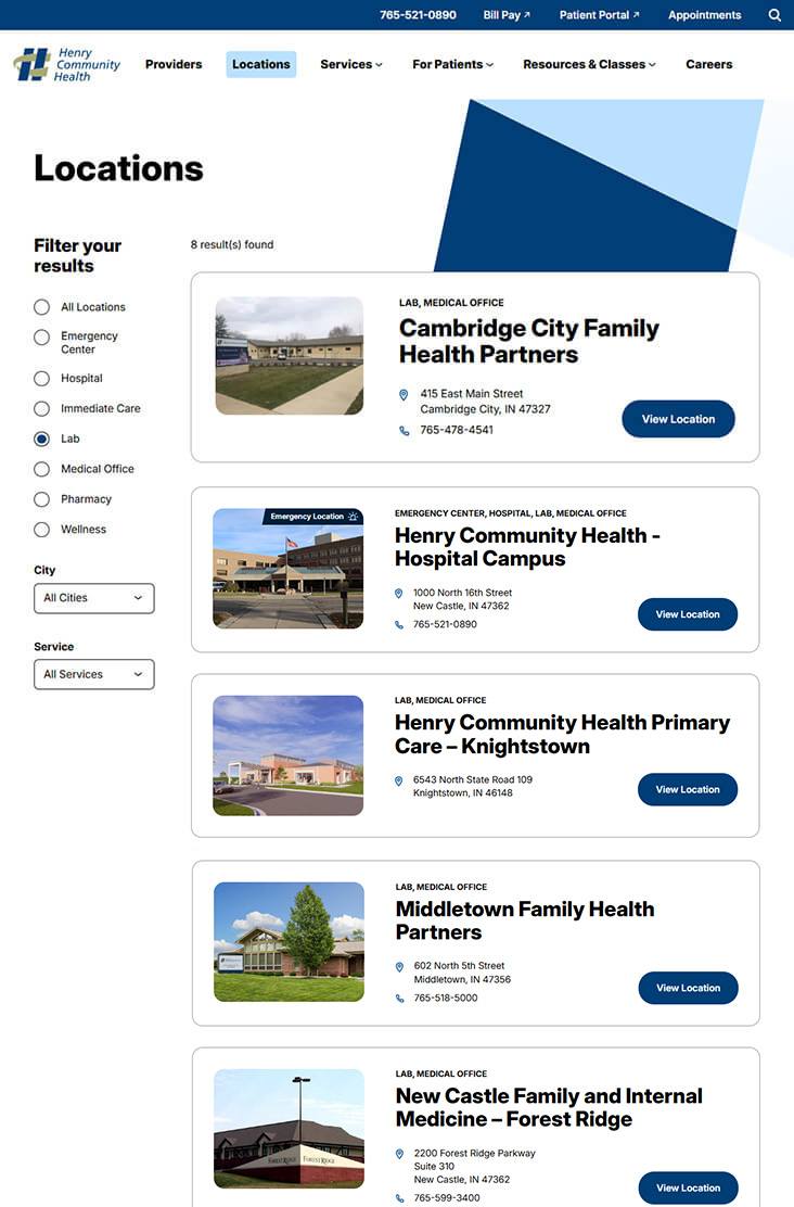 Preview of locations page