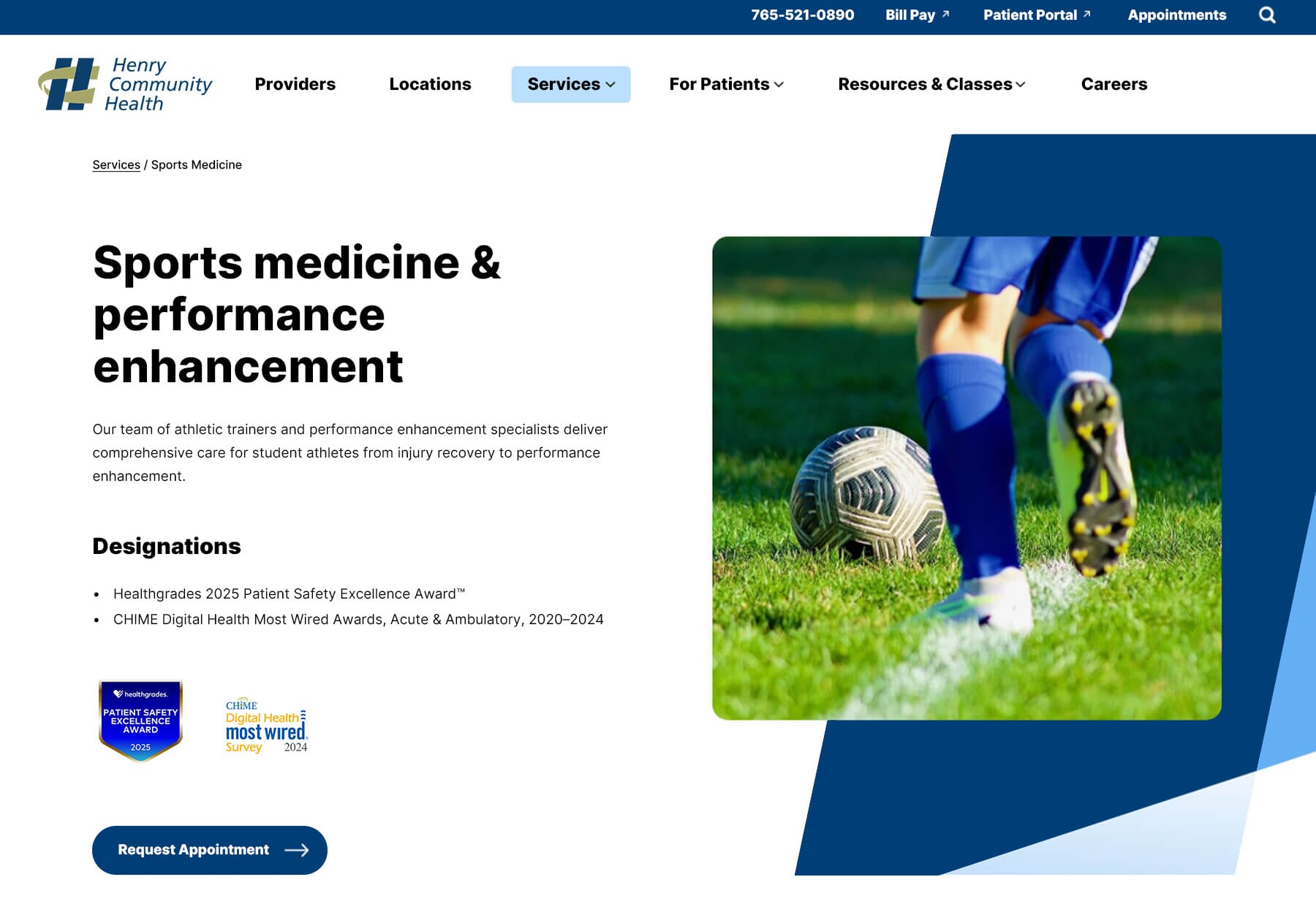 preview of HCH sports med page on tablet