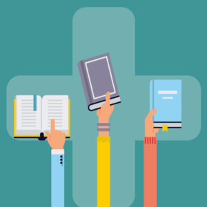 Healthcare marketing books illustration