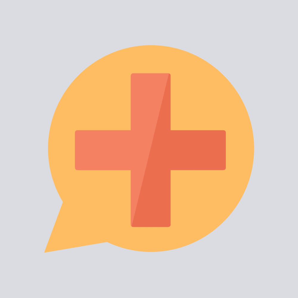 illustration of a word bubble with the plus sign in it to represent healthcare marketing words