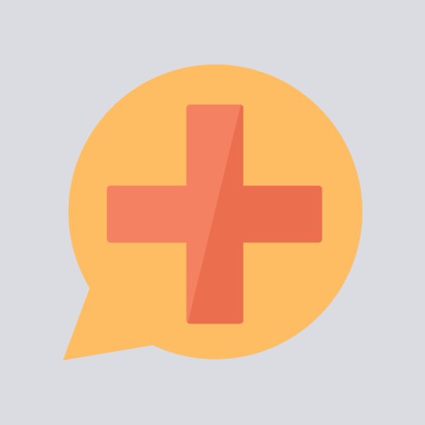 illustration of a word bubble with the plus sign in it to represent healthcare marketing words