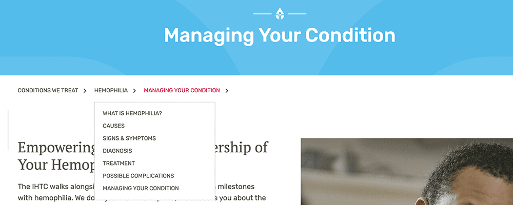 IHTC website dropdown breadcrumb navigation