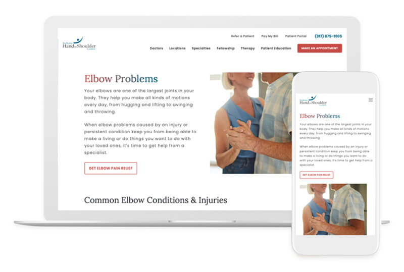 Laptop and iphone screens showing healthcare marketing group TBH Creative's award-winning work for IHTSC