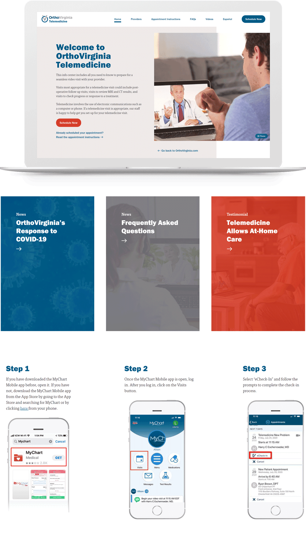OrthoVirginia telemedicine microsite preview