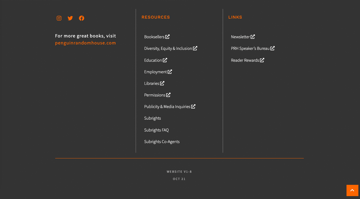 Screengrab of Penguin's dark mode website footer design