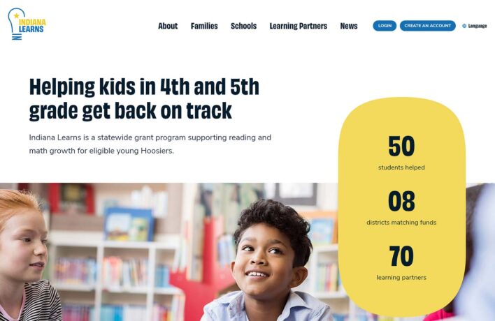 Indiana Learns desktop website homepage preview