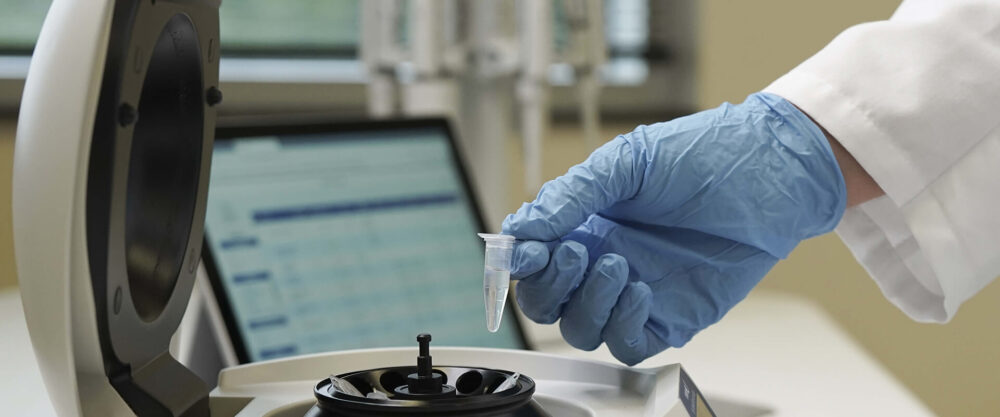 Researcher holding a sample