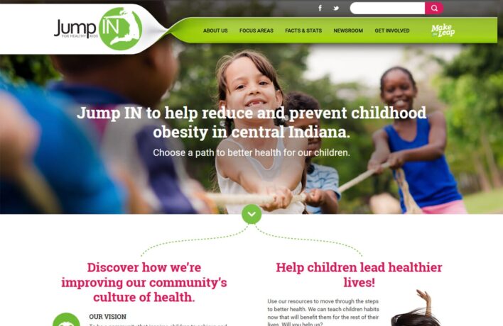 Jump In for Healthy Kids desktop homepage web design