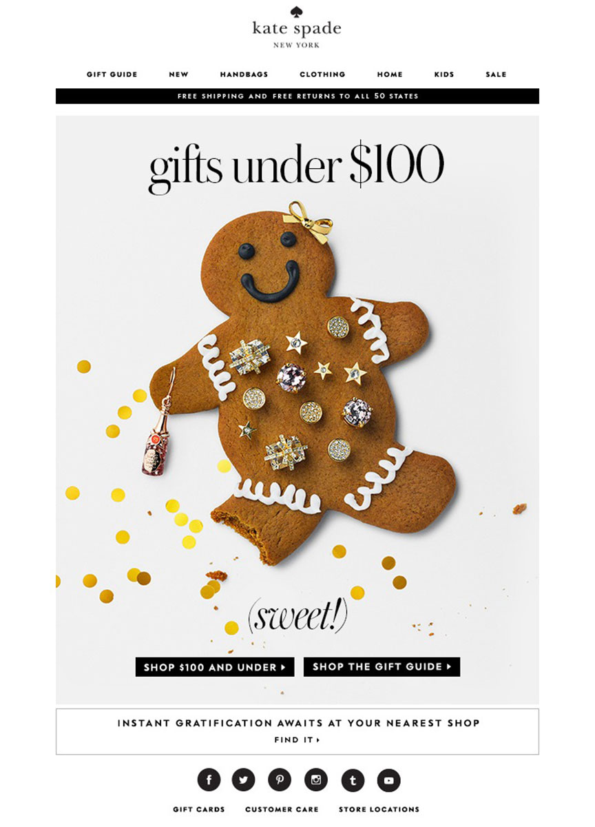 Kate Spade holiday email campaign